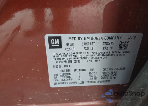 2021 Chevrolet Trailblazer Fwd Lt z USA, uszkodzony, nr VIN KL79MPSL0MB105883